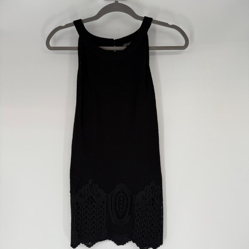 NWT Adrianna Papell Gauzy Crepe Crochet Halter Top M Black Lace Hem Sleeveless